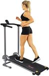 Sunny Health & Fitness Foldable Manual Treadmill, Compact Cardio Fitness, Durable Non-Electric Incline Exercise, Walking Tread Pad, Transportation Wheels, Non-Slip Handlebars with Digital Monitor