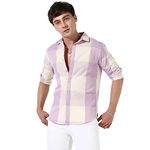 Campus Sutra Men's White & Lilac Buffalo Check Button Up Regular Fit Shirt for Casual Wear | Cotton Spread Collar Shirt Crafted with Regular Sleeve, Comfort Fit & High-Performance for Everyday Wear