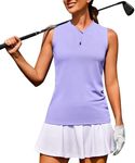 COOrun Womens Golf Shirt Collarless Polo Tank Tops with 1/4 Zip Sleeveless Athletic Tennis Shirts for Women