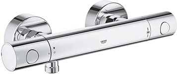 GROHE Precision Get - Wall Mounted Thermostatic Shower Mixer (Ergonomically Shaped Metal Handles, Safety Button at 38°C, Temperature Limiter at 43°C, Eco Technology for Water Saving), Chrome, 34773000