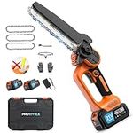 Protmex Mini Chainsaw Cordless 6 Inch, No Oiling Required Electric Chainsaw with Security Lock & Manganese Steel Chain, Handheld Cordless Chainsaw for Tree Branches,Courtyard,Household and Garden