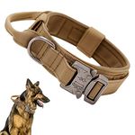 Ledeak Tactical Dog Collar, Padded Breathable Soft Nylon Pet Collar with Heavy-Duty Metal Buckle, Adjustable Basic Military Dog Collar with Handle for Medium Large Dogs (M, Brown)