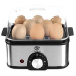 SUPERLEX Stainless Steel Egg Boiler for 1-8 Eggs, 2-in-1 Electric Steamer, with Time Setting for Hardness Adjustment, 60-MinTimer, Auto Shut-Off for Overheat Protection, BPA Free