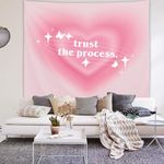 Yookeb Teen Girls Y2K Pink Tapestry 59W by 51H Inch Wall Hanging Pink Preppy Funky Trendy Inspirational Bedroom Living Room Dorm Polyester Fabric Home Decor