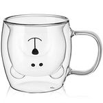 Cute Bear Tea Cup Double Wall Glass Milk Coffee Bear Mug with Handle Insulated Espresso christmas Beer Cup Cute Birthday gift for Women Men Valentine's Day, 250 ml/ 8.4 oz (White)