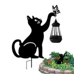 Garden Cat Stake with Light, Hanging Solar Lantern Light with Black Cat Silhouette, Metal Garden Cat Stakes, Cute Outdoor Cat Solar Decorative Light, Creative Garden Solar Lanterns, for Yard