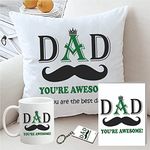 PICRAZEE Gift Combo for DAD|PAPA|Father|Daddy � Birthday|Father�S Day| (1 Printed Cushion 12 * 12 INCHES with Filler, 1 Printed Ceramic Coffee Mug, 1 Printed Key Ring, 1 Greeting Card) (702)