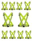 Safety High Visibility Protective Safety Reflective Vest Belt Jacket, Night Cycling Reflector Strips Cross Belt Stripes Adjustable -Green Color Pack Of 10