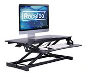 Rocelco Standing Desk Converter 31.5 Inch Sit Stand Up Dual Monitor Tabletop Riser with Tablet Mount, Height Adjustable Home Office Workstation - Deep Keyboard Tray for Laptop Mouse - Black (R VADRB)