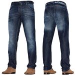 Mens 'Frinced' Classic Straight Leg Stretch Jeans Fashion Regular Fit Stylish Branded Denim by JeanBase Dark Blue (Non-Stretch) 32W X 32L