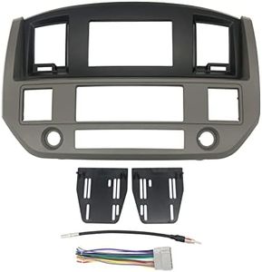 Custom Install Parts Khaki and Black Aftermarket Double Din Stereo Radio Dash Kit Install Bezel + Wiring Harness/Antenna Adapter Compatible with Dodge Ram 2006 2007 2008 2009