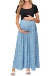 OUGES Women's Maternity Dress Summer Maternity Clothes Short Sleeve Baby Shower Dress for Photoshoot Square Neck Floral Maxi Dress with Pockets 2024(Floral01,S)