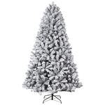 9FT Artificial Christmas Tree, Snow Flocked Christmas Tree with 2096 PVC Branch Tips & Metal Stand, Freestanding Xmas Tree, Festive Xmas Holiday Decor for Home Party