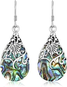 AeraVida Floral Vine Ornate Teardrop Abalone Shell .925 Sterling Silver Earrings | Abalone Earrings