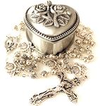 elegantmedical Handmade Silver Rose Beads Catholic 5 Decade Rosary Case Cross Gift Box Italy Crucifix Cross For Women