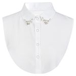 Women's Collar Detachable Fake White Cotton Collar Half Shirt Blouse Collar with Rhinestone Perfect for Sweaters and Collarless Clothes