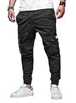 AlvaQ Cargo Work Trousers Mens Casual Work Pants Tracksuit Bottoms Men Sweatpants Men Sports Bottoms with Pockets, Black, L