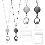 6 Pcs/Set Retractable Badge Reel Lanyard with ID Holder, Stainless Steel Necklace Lanyard with Transparent ID Card Holder and Keychain, Badge Holders with Lanyard for Women Teachers Nurse Students