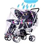 Front and Rear Twin Strollers Rain Cover Double Tandem Baby Stroller Transparent PVC rain Cover Waterproof Universal Weather Shield for Pushchair Pram Buggy Rain Cover with Canopy