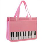 Piano Key Musical Note Tote Bag,Music Shoulder Handbag,Waterproof Nylon Cloth Womens Reusable Shopping Bags, Pink+white Piano Key