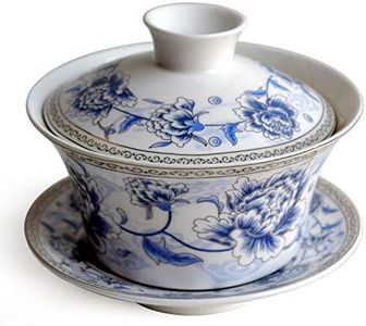 Liang baobao Traditional Gaiwan Tea Set with Lid and Saucer Handmade Ceramic Tea Cup Flower Porcelain Teacups 10oz