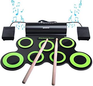 BONROB Batterie Electronique Drum Set, Roll Up percussions Midi Drum Kit avec Casque et Enceintes intégrées Drum Pedals et Baguettes, jusqu'à Lot de 10 Feuilles. Temps de Jeu, Cadeau de Noël