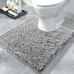 Yimobra Luxury Shaggy Toilet Bath Mat U-Shaped Contour Rugs for Bathroom, 24.4 X 20.4 Inches, Soft and Comfortable, Maximum Absorbent, Dry Quickly, Non-Slip, Machine-Washable,Grey