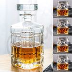 Friday Society European Opera Crystal Clear 5 Pcs Decanter and Glasses Set- Stylish 1 Decanter and 4 Pcs Glass Set - Perfect for Whiskey, Scotch, Wine, Vodka, Tequila, Rum, Juice, Milk & etc. ( 1 Decanter 1000ml & 4 glass 400ml )