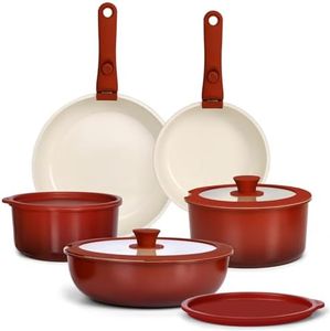 GiPP Pots and Pans Set Non Stick,11PCS Granite Nonstick Cookware Sets with Detachable Handle,Induction Kitchen Set Removable Handle,RV Cookware Set,PFAS PFOA Free,Oven Safe(Red Gradient,11PCS)