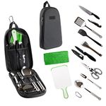 Life2Go 12 Piece Camp Cooking Utensil Set & Outdoor Kitchen Gear Cookware Kit, Portable Compact Carry Case for Camping, Hiking, Travel, BBQ Grilling Stainless Steel Accessories Spoon & Fork, Gray