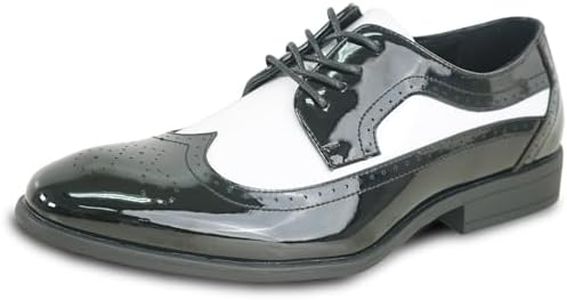 VANGELO Men Dress Shoe TAB and Tux Oxford Formal Tuxedo for Prom Wedding Uniform Medium and Wide Width Black Grey Ivory White Patent, Black and White Patent 3, 11.5 Wide