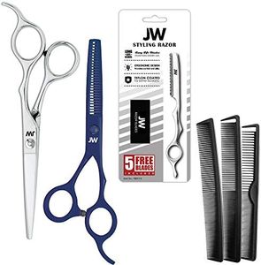 JW CRX Professional Hair Cutting Scissors & Thinning Shear Set with Carbon Comb Set - Razor Edge Series (6.0")