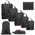 Navaris Compression Packing Cubes Set of 8 - Compressible Travel Bags for Packing Many Sizes - Lightweight Compression Travel Organizer Suitcase Carry On Luggage Backpacks - Black