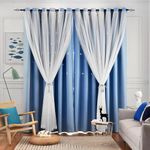 Loyala Star Curtains for Living Room Drapes for Bedroom Blackout Curtains for Bedroom Kids Curtains Double Layer Curtains Curtains 96 Inches Long 2 Panels Set, Blue Curtains, 52 X 96 Inches