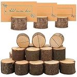 BELLE VOUS 30 pack Round Place Card Holders - Rustic Wooden Stands with Place Cards - for Table Number, Name Card, Birthdays/Wedding Table Sign, Party Decoration, Photos, and Memo/Note Clip