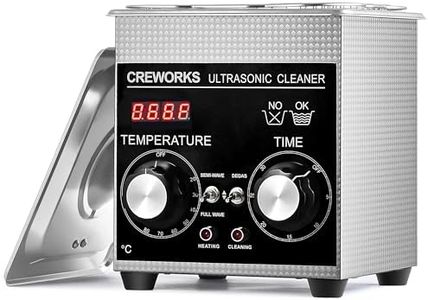 CREWORKS 1.3L Ultrasonic Cleaner with Heater and Timer, 60W Stainless Steel Ultrasonic Cleaner Machine with Degas & Gentle Modes, Ultrasonic Parts Cleaner with Knob Control for Jewelry Glasses Watch