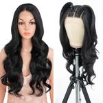 Style Icon 13x4 Lace Front Wig 26 inches Long Black Curly Wavy Synthetic Hair Wigs for Women Free Part 150% Density (1B)