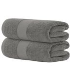 Hieftan Towels Bath Sheet Set – 100% Cotton Pack of 2 Extra Large Bath Towel 600gsm Highly Absorbent Rapid Dry Super Sheets for Bathroom 140 X 80 cm (Grey)