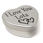Perfect Way To Say I Love You. Beautiful Mini Silver Heart Tin With Sweets, Present to say I Love You. Tin size 45mm x 45mm x20mm. (I Love You Lots)