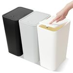 JOTOM 3Pack Trash Can with Pop-Up Lid Bathroom Bin Kitchen Bin Push Button Plastic Slim Garbage Bin Wastebasket for Kitchen Bedroom Office Living Room Cabinet Sink (Black Grey Cream White)