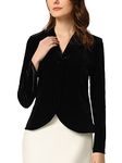 Allegra K Women's Notched Lapel Suit Jacket Long Sleeve Office Business Velvet Blazer Black 12