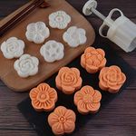 Cookie Stamps Moon Cake Mold Set 6pcs 75g, Thickness Adjustable Mid Autumn Festival DIY Hand Press Cookie Dessert Cutter Pastry Decoration Tool Mooncake Maker (petal)