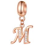 EMOSTAR Letter Charms Initial A-Z Alphabet Beads, Rose Gold 925 Sterling Silver Dangle CZ Birthstone Pendant, Gifts for European Charm Bracelet/Mothers Day/Birthday, Metal crystal