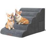 Dog Stairs for Small Dogs: Pawtners 5 Steps Dog Ramp for High Bed, Foam Pet Stairs with for Large Cat and Medium Dogs, Extra Wide Dog Steps for Dogs to Get on Bed for Couch Car Bed Sofa Grey