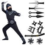 Spooktacular Creations Child Boy black ninja costume for Kinds Toddler Halloween Dress up Party, Christmas, Carnival (Medium (7-9 yrs))