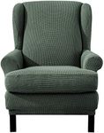 Ebeta Stretch Wingback Chair Sofa Slipcover 2-Piece Stretch Sofa Cover Furniture Protector Couch Soft with Elastic Bottom (Tender Green)