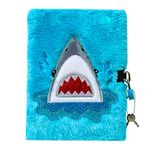 SuperStyle Cute Plush Shark Diary Writing Journal Daily Notebook with Lock and Keys Reversible Sequin, Plush Secret Diary Lined Notebook 64 Pages for Writing and Drawing, for 13+ Kids