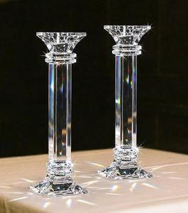 Crystal Candle Holders Set of 2, 10 Inch Tall Candle Sticks Holder Decor for Wedding Dining Table, Clear Glass Candlestick Holder Centerpiece, Heavy Duty K9 Crystal Candelabros para Centros de Mesa