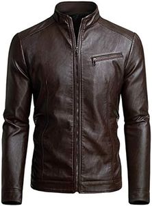 Fairylinks Men's Casual Faux Leather Jacket, Chocolate, X-Large