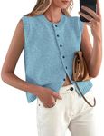 PRETTYGARDEN Sweater Vest Women Summer Tank Tops 2025 Sleeveless Button Down Trendy Clothes Business Casual Knit Outfits (Light Blue,Medium)